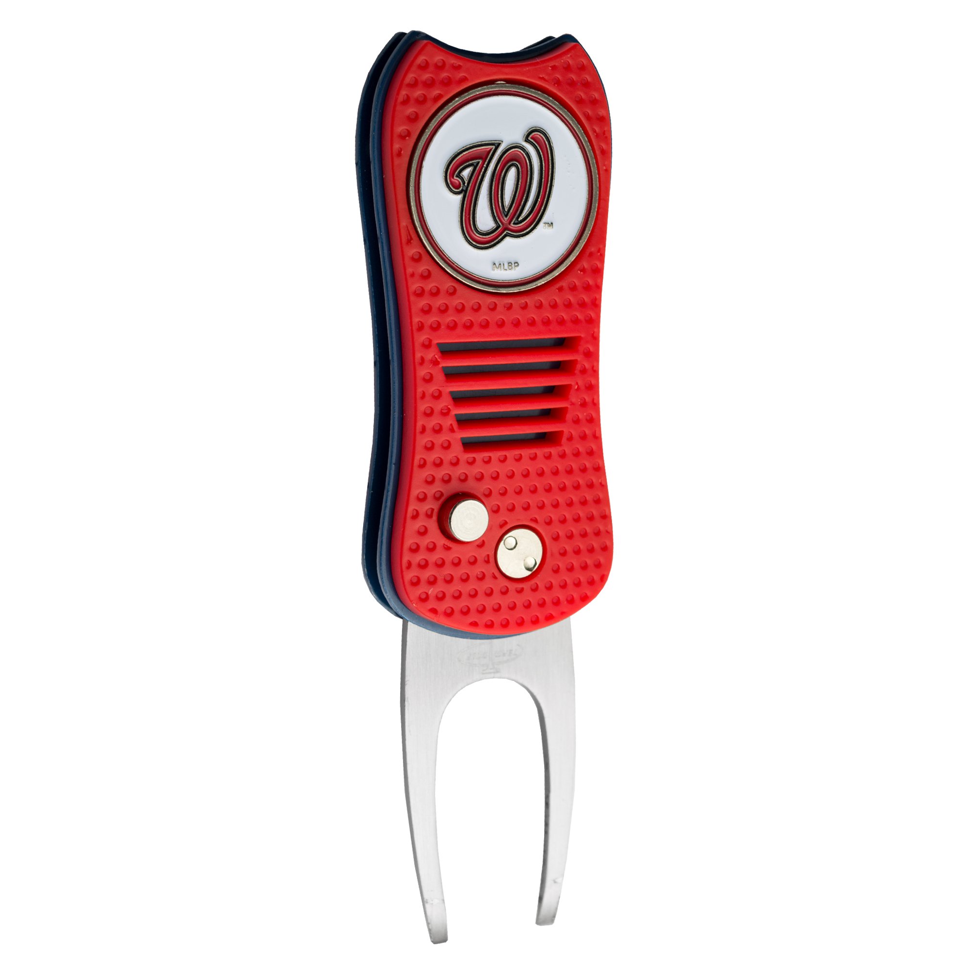 Team GolfMLB Switchblade Divot Tool with Double-Sided Magnetic Ball Marker, Features Patented Single Prong Design, Causes Less Damage to Greens, Switchblade Mechanism