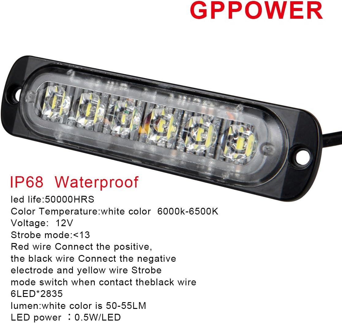 GPPOWER Universal super thin 6-LED RED 19-Flashing Mode Car Truck Warning Caution Emergency Construction Strobe Light Bar (06T,1PC red)