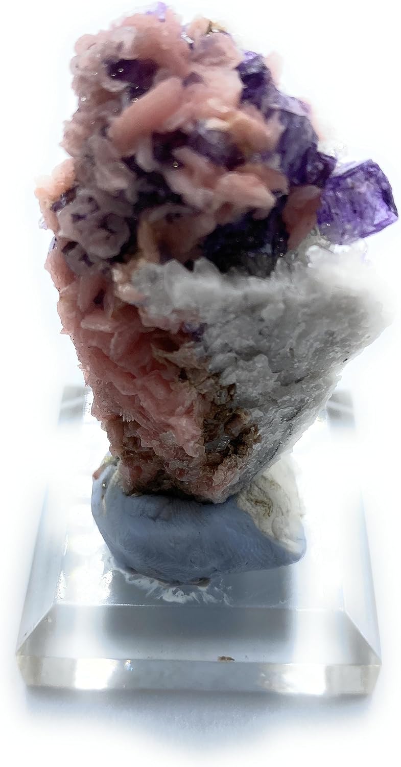 Natural Rhodochrosite Fluorite with Quartz Mineral Crystal Specimen from China Rare Rough Stone Display Collection