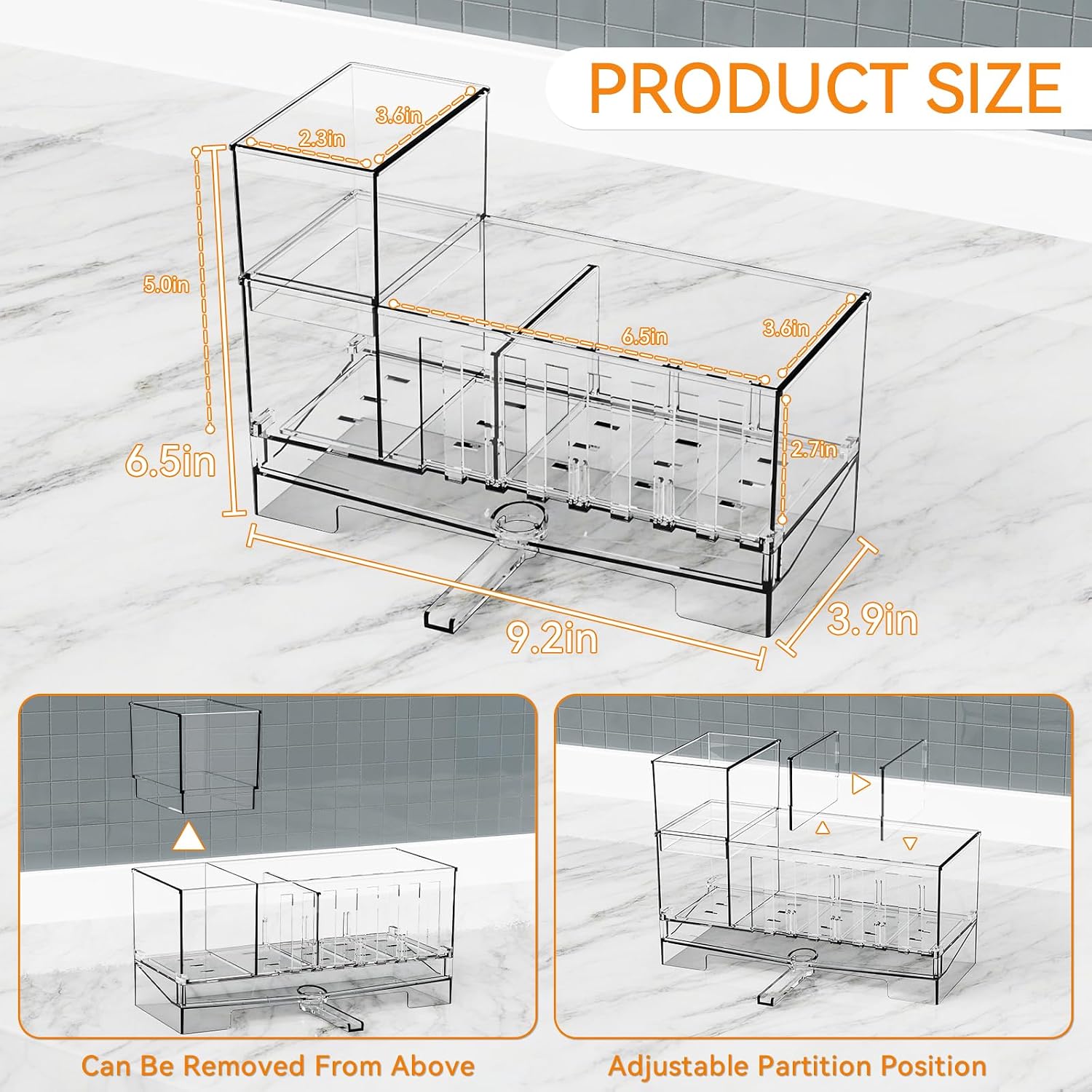 Yieach Clear Sink Caddy Organizer and Sponge Holder for Kitchen Sink