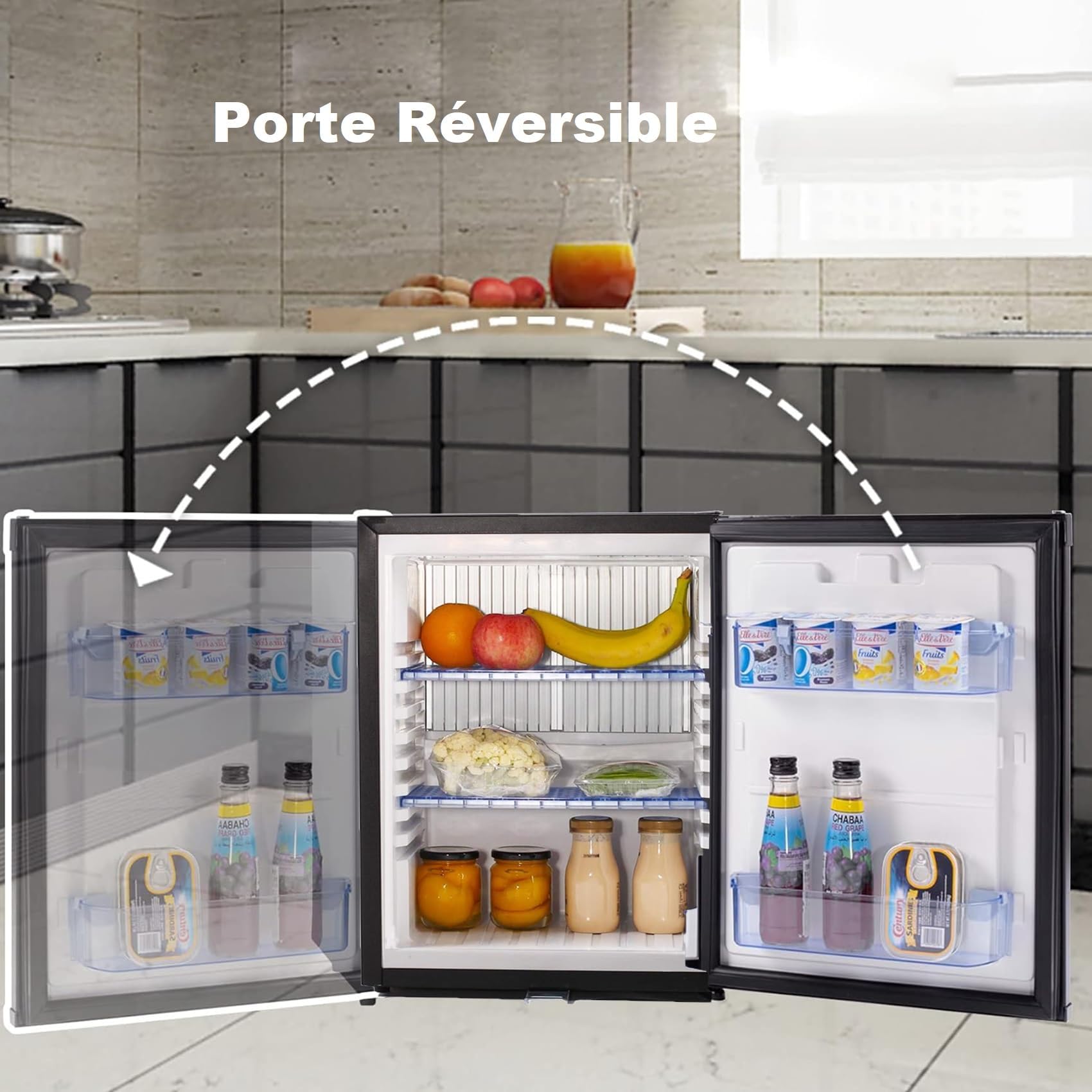 Frigo 12V 220V, 40L, Frigo Camping Car 12V 220V, 0-10℃, avec Serrure, Réfrigérateur pour Caravane, Maison, Camping, Voiture, Silencieux, Noir
