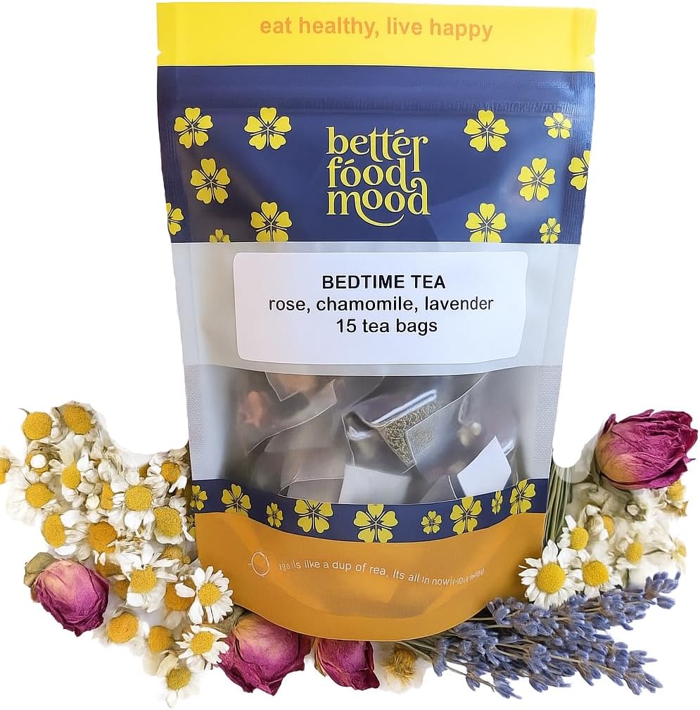 Better Food Mood Sleep Tea Rose Chamomile & Lavender Tea | 15 Plastic Free Tea Bags | No Caffeine | Relax and Calm Your Senses