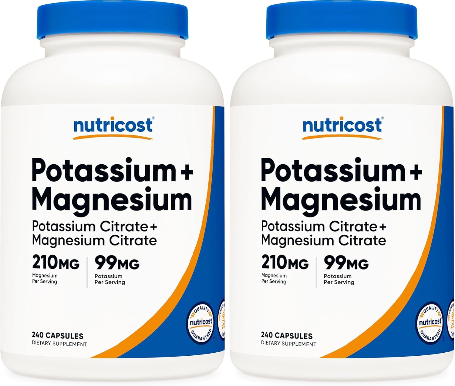 Nutricost Potassium (99 mg) Magnesium (210 mg) Citrates, 240 Capsules - Non-GMO, Gluten Free (Pack of 2)