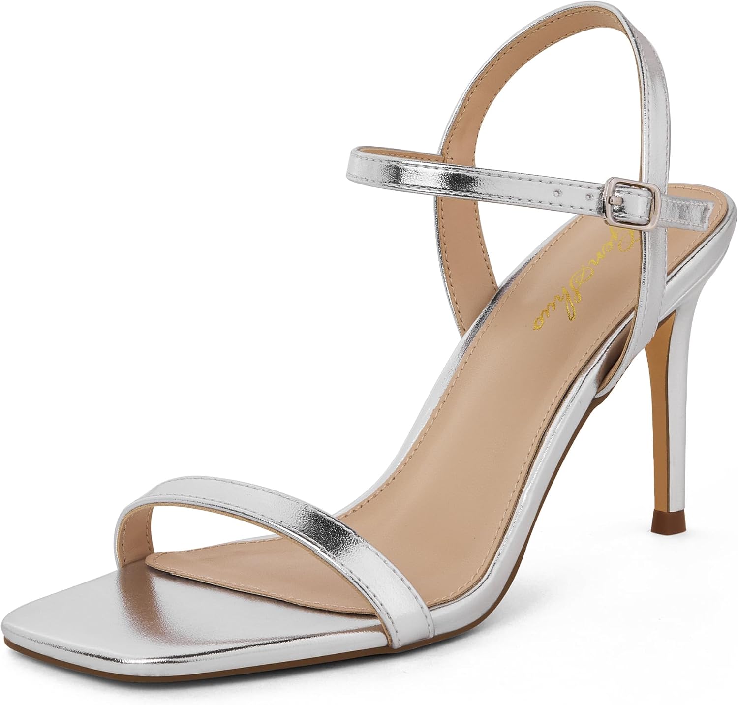 GENSHUO Women’s Strappy High Heeled Sandals 3 Inch Square Open Toe Stiletto Heels Slingback Shoes with Ankle Strap for Wedding Party Chic and Sexy