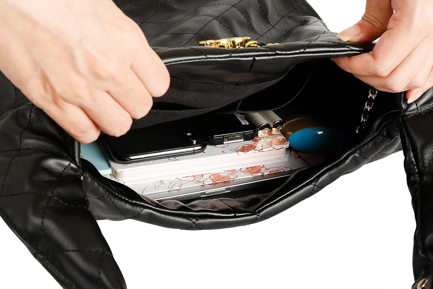 Quilted Leather Tote Handbag for Women, Soft Leather Slouchy Shoulder Bag - Image 2