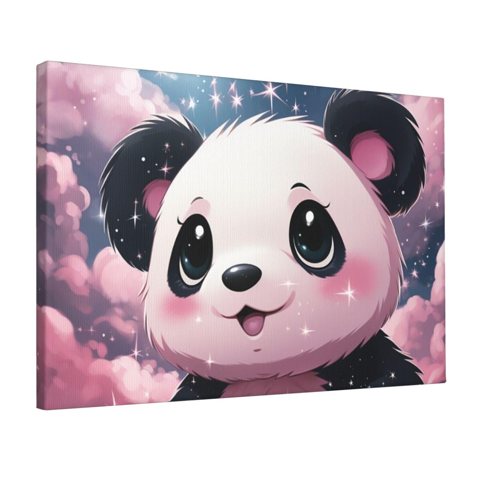 Canvas Wall Art for Living Room Wall Decor 12"x18" Modern Artwork Painting Pictures Hanging Canvas Prints Pink Panda Aesthetic Wall Art for Bedroom Bathroom Office Wallart Decor