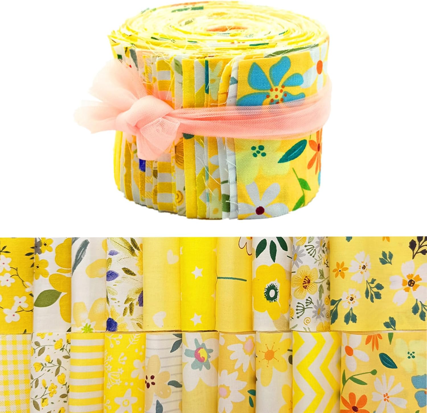 40 Pcs Jelly Roll Fabric Strips for Quilting, Crafting, Sewing, Yellow Theme Jelly Fabric Assorted Bundle, Precut Patchwork Cotton Roll for Winter Holiday, DIY Sewing Craft, Upholstery, Home Decor