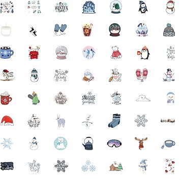 55PCS Winter Sticker Pack, Cute & Waterproof Vinyl Stickers for Scrapbooking, Journaling, Laptops, Phone Cases & Decorating, Ideal Christmas Party Gifts, Scrapbook & Journaling Supplies Accessories