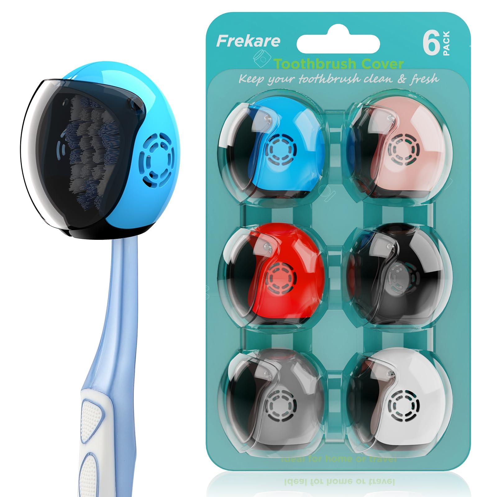 Tapas para cepillo de dientes para casco, protector de cabeza de cepillo de dientes para viajes domésticos, se adapta a la mayoría de cepillos de dientes manuales y eléctricos, 6 unidades (negro,