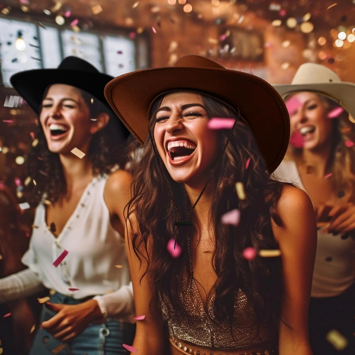 Coume 10 Set Cowboy Hat and Bandana for Women Men 10 Felt Cowgirl Cowboy Hat Bulk 10 Western Bandanas for Adult Costume Party - Image 5