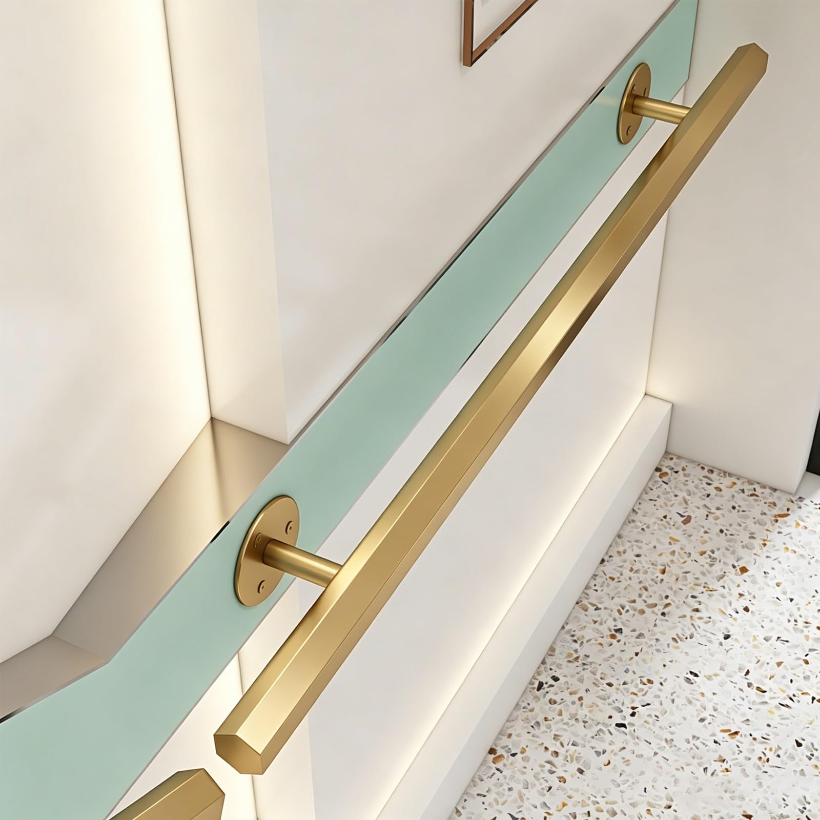 Lmvyuvlf Gold 80Cm Heavy Duty Metal Wrought Iron Stair Railing For Indoor Staircase, Hexagon Wall Handrail Can Be Installed Wood Concrete Brick Wall(,80Cm/2.6 Ft)