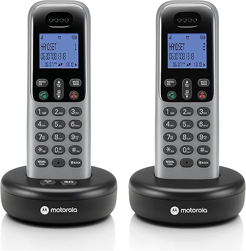 Miniatura 1 de Motorola Sistema telefónico inalámbrico de voz con 2 teléfonos digitales + contestadora, acceso remoto, bloque de llamadas, gris oscuro (T612)