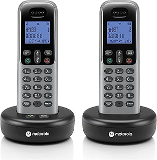 Motorola Voice Cordless Phone System w/ 2 Digital Handsets + Answering Machine, Remote Access, Call Block - Dark Grey (T612)