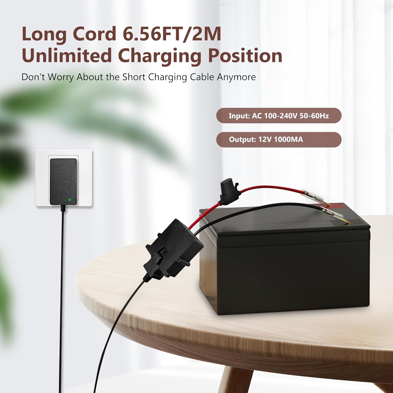 Power Wheels 12v Battery Adapter Charger for Fisher-Price 12V Ride-On Toys, 6.6FT Power Cord with LED Indicator, Compatible with Gray & Orange Top Batteries, Include Battery Wire Harness Connector