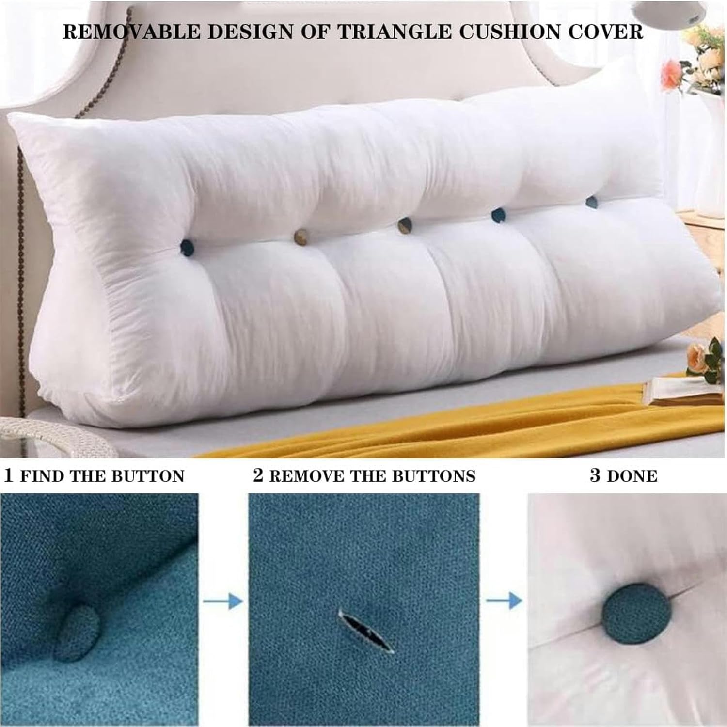 Large Triangular Headboard Long Pillow Solid Color Back Cushion Television Pillow Reading Bolster Wedge Pillow for Sofa Bed Backrest Washable Support Cushion~/