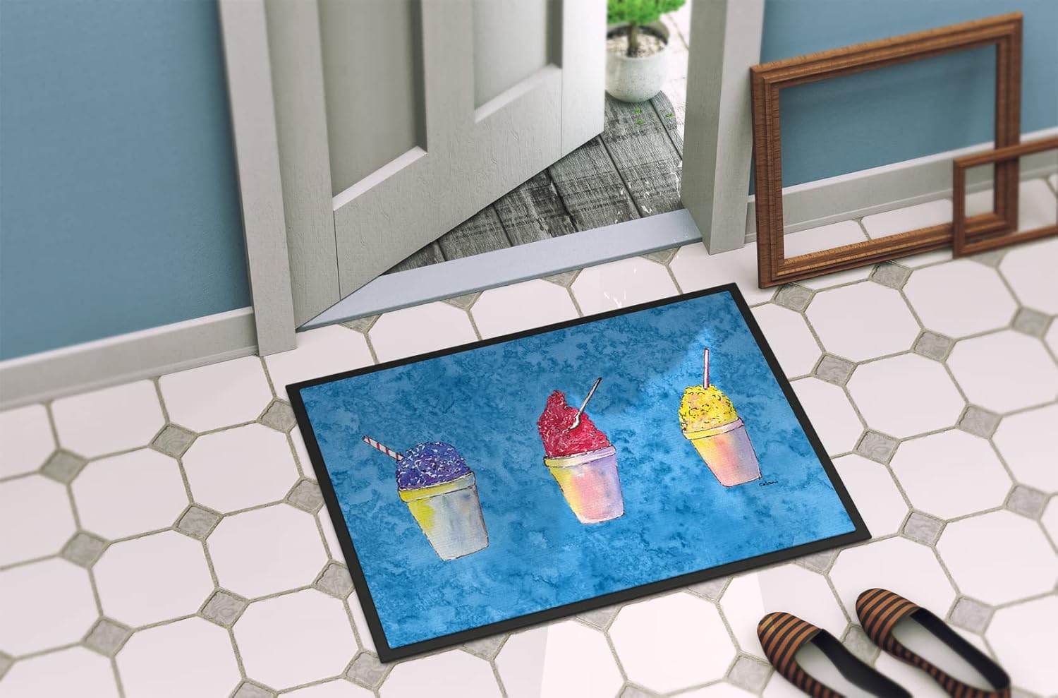 Caroline's Treasures 8780MAT Snowballs and Snowcones Doormat 18x27 Front Door Mat Indoor Outdoor Rugs for Entryway, Non Slip Washable Low Pile, 18H X 27W