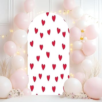 Wedding Arch Backdrop Cover 6.6FT Small red cute trend hearts white seamless pattern for Valentine s Day Spandex Fitted Arch Cover Round Top Stands Cover for Birthday Party Ceremony Banquet Decoration