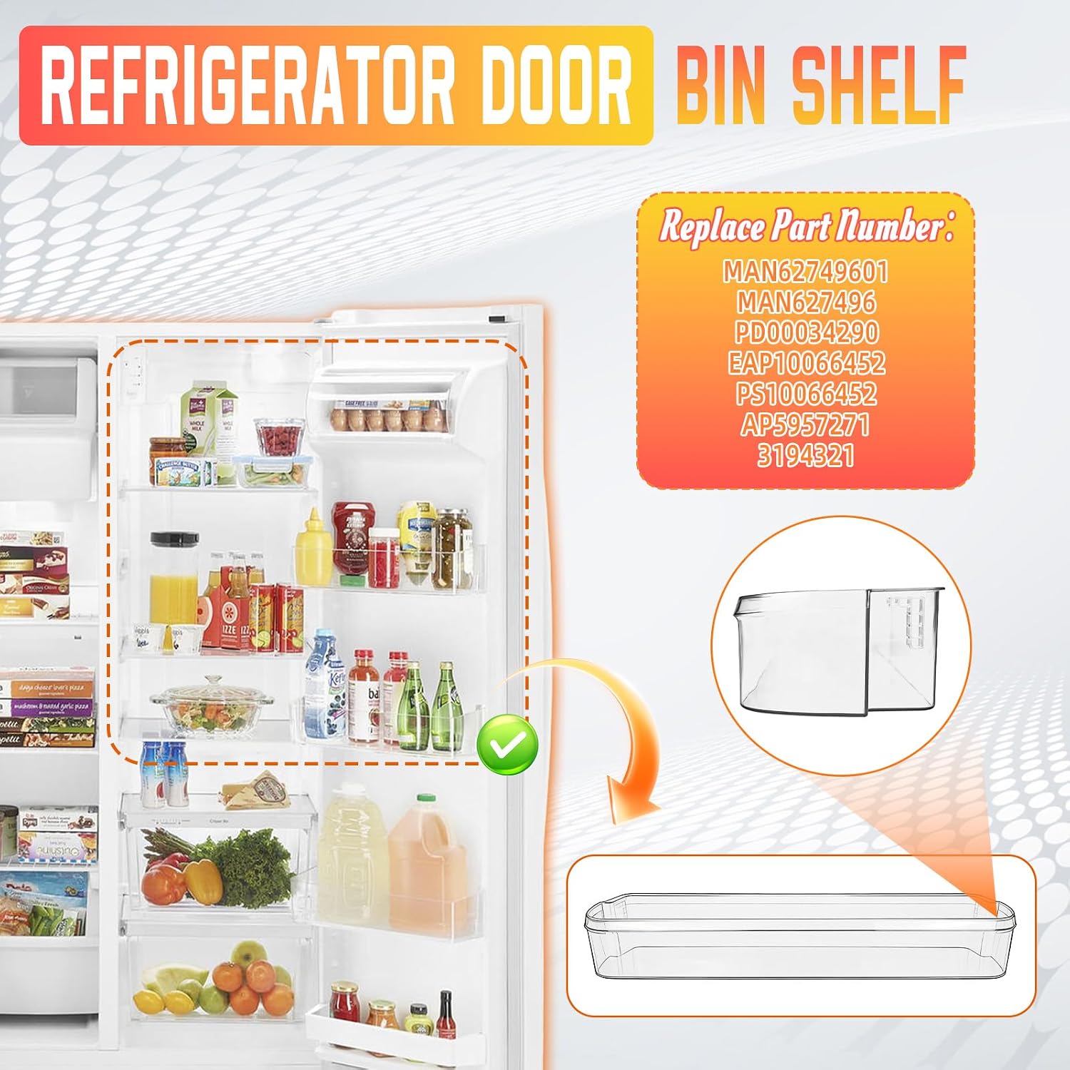Upgraded Man62749601 Refrigerator Door Shelf Fit for LG or Kenmore Refrigerator,Replaceable Models:LDC24370ST,LBC24360SW/00(LG);795.79043.312,795.79042.312(Kenmore) etc