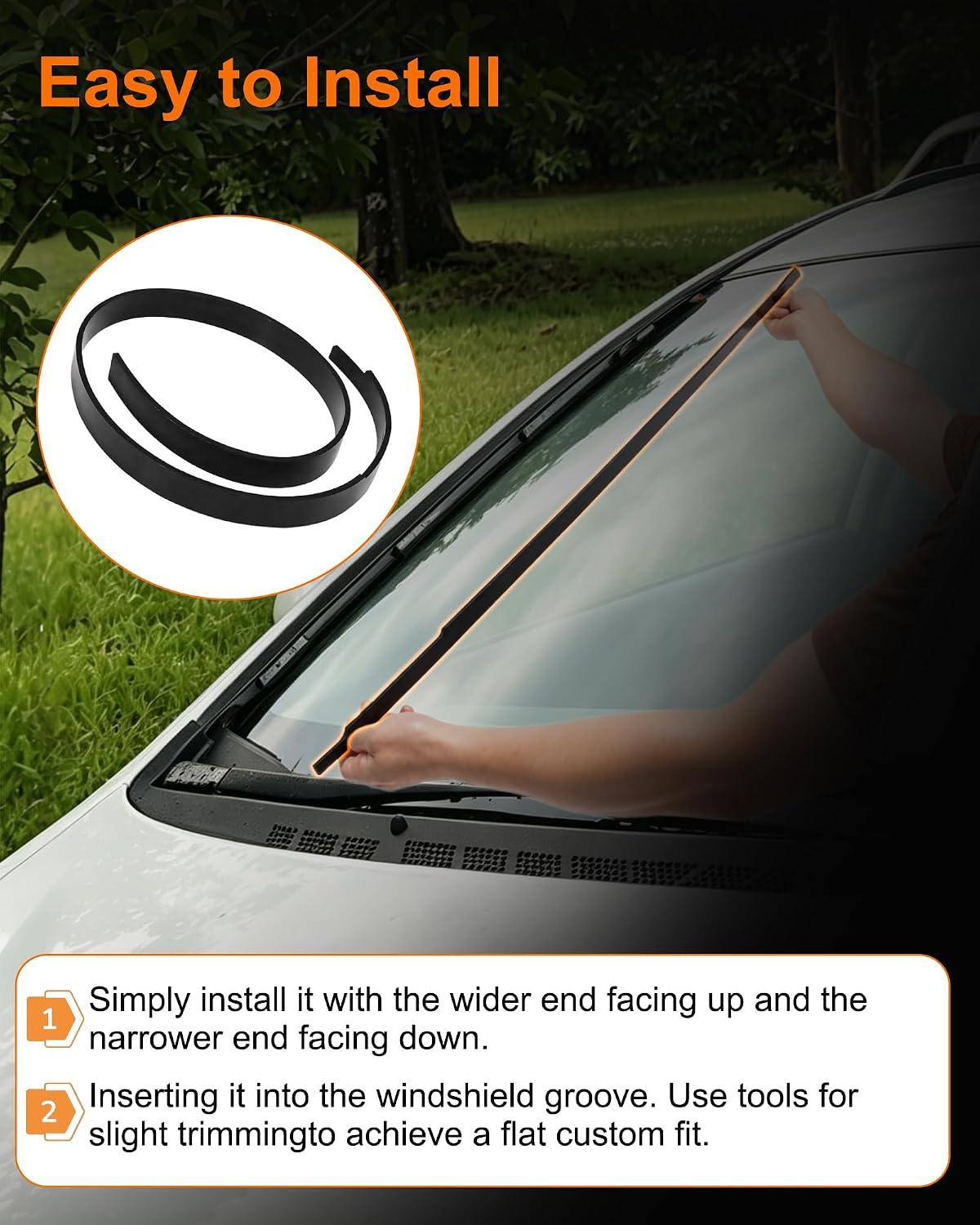 Front Windshield Outer Molding Fit for Honda Civic 2006-2011, Windshield Molding Fit for Honda Civic Sedan Used as Sealing Strips on Both Sides of The Front Windshield, Made of Rubber Material (Black)