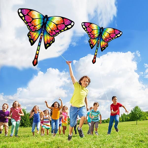 Cometa de Mariposa 41x47inch de Una Línea con Hilo y Cola Larga para Niños y Adultos Principiantes - Juegos al Aire Libre, Viaje a la Playa, Regalo - 2