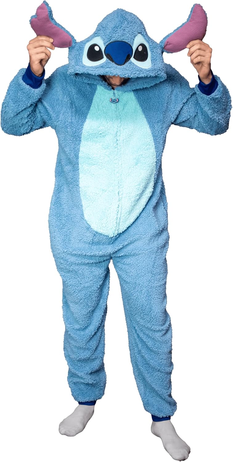 MJC Stitch Fleece Zip Up Jumpsuit Adult Halloween Costume Cosplay One Piece Union Suit Officially Licensed