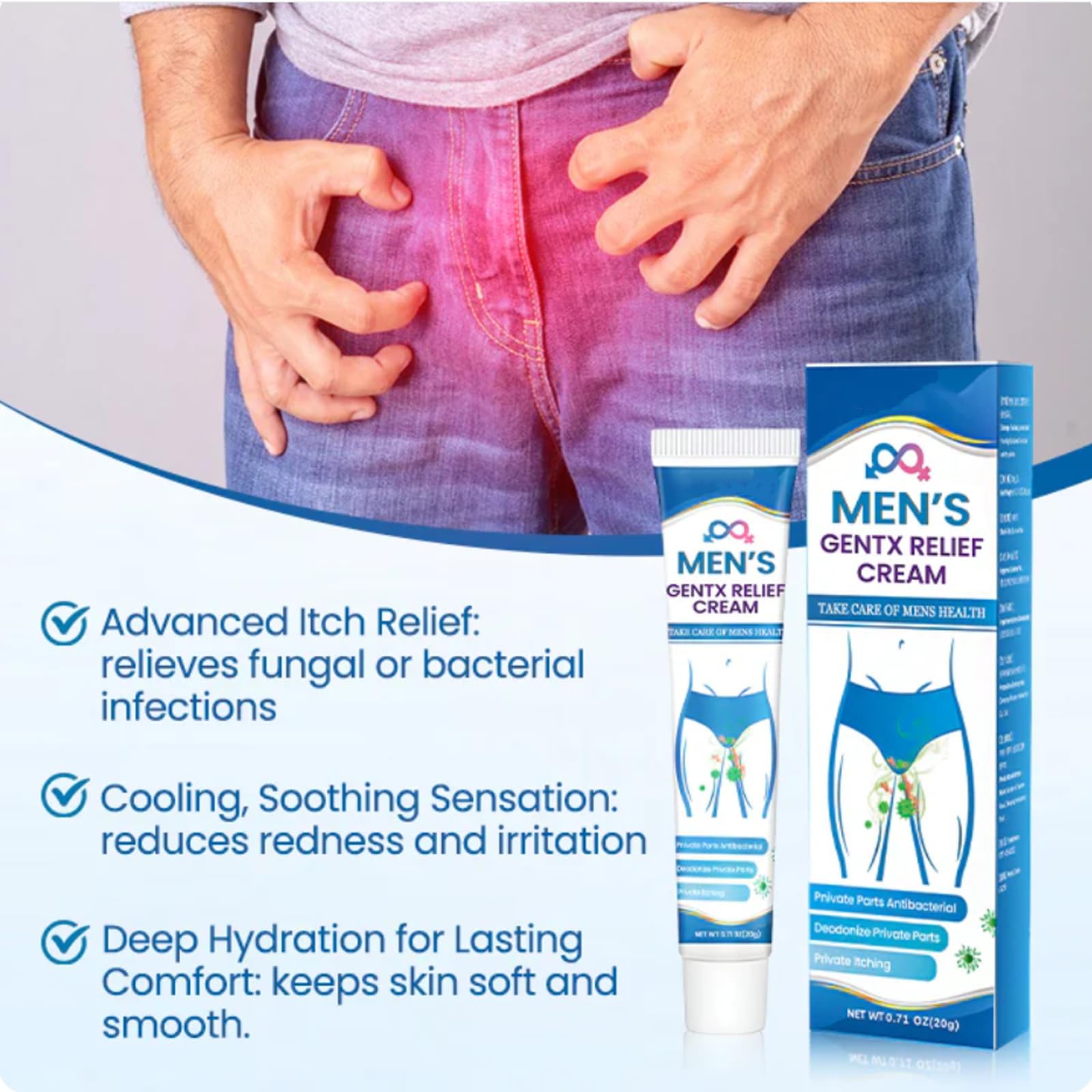 Men's GentX Relief Cream, Soothing Intimate Skin Cream for Itch
