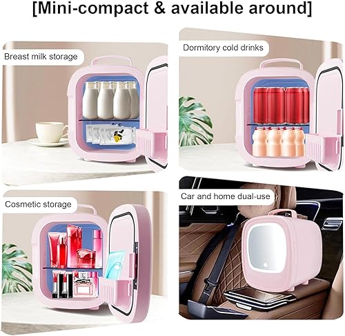 Miniatura 6 de ANZAGA Mini refrigerador cosmético, refrigerador de la belleza con la iluminación LED, refrigerador cosmético portátil 6L con la puerta del espejo,