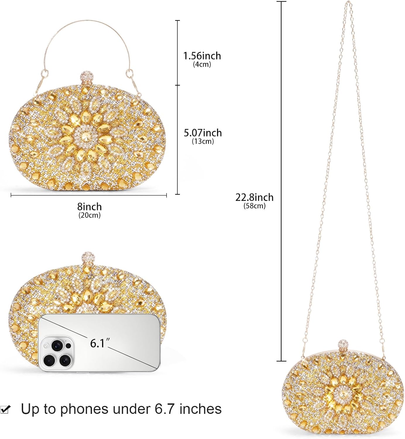 RNIEGA Rhinestone Clutch Purses for Women Evening Wedding Formal Party Purses Crystal Diamond Glitter Sparkly Handbag