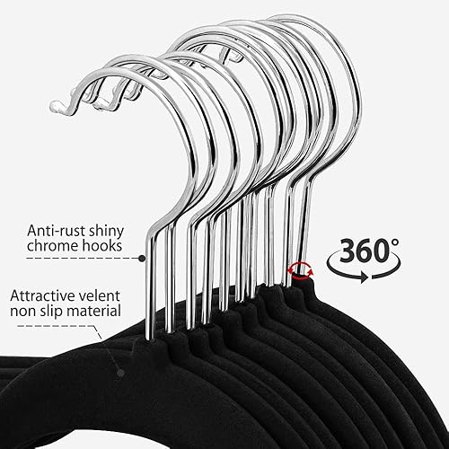 Miniatura 6 de Yaheetech Perchas antideslizantes de terciopelo, paquete de 300, negro, 17.7 x 9.4 x 0.2 in