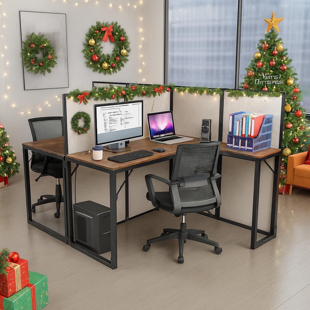 TooCust 2 Person Cubicle Desk with Privacy Panels - 95”L x 47”W x 47”H L Shaped Cubicle Desks for Office, Wood and Metal Office Workstations, Cubicles Privacy Business Furniture