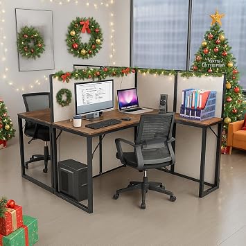 TooCust 2 Person Cubicle Desk with Privacy Panels - 95L x 47W x 47H L Shaped Cubicle Desks for Office, Wood and Metal Office Workstations, Cubicles Privacy Business Furniture