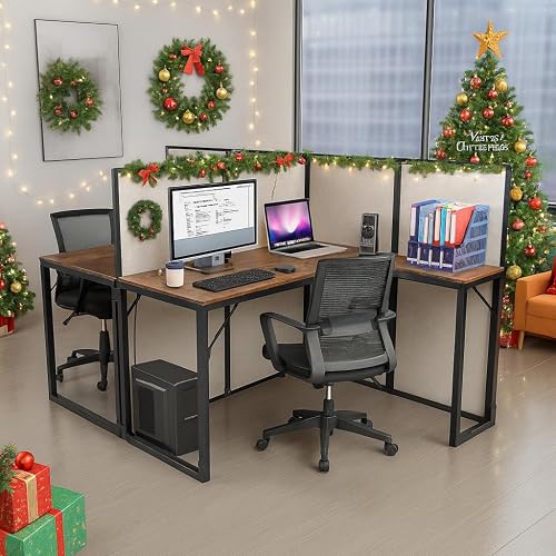 TooCust 2 Person Cubicle Desk with Privacy Panels, Office Cubicles, Cubicle Desk – 95”L x 47”W L-Shaped Double Workstation with Privacy Panels, Heavy-Duty 1.5″ Steel Frame (300 lb Capacity)