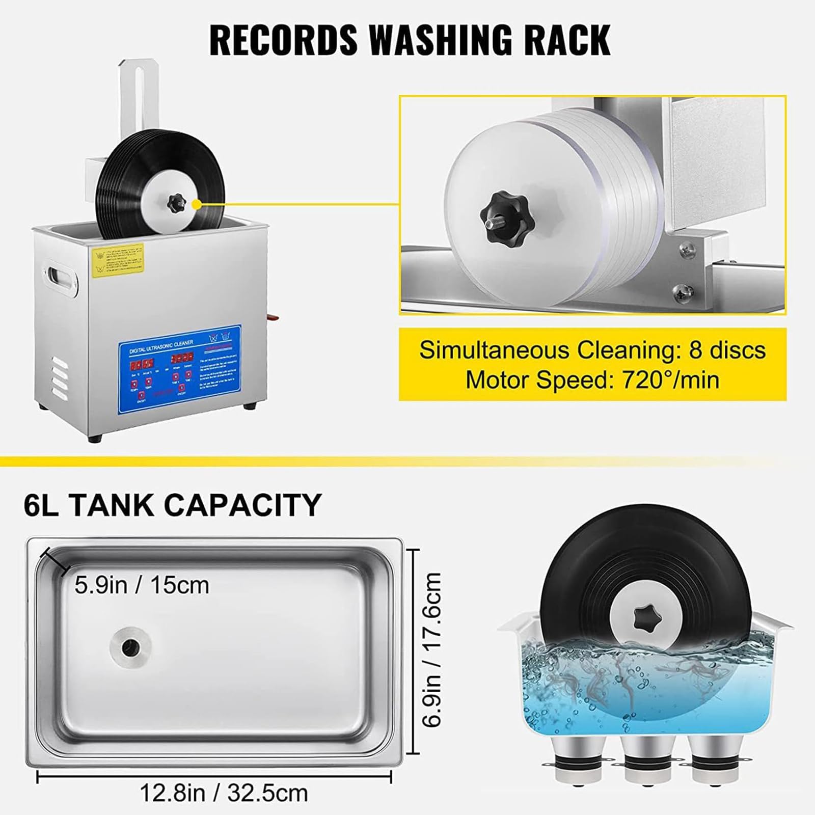 Limpiador de discos de vinilo, máquina de limpieza giratoria automática con temporizador digital y control de temperatura, arandela LP restaura la calidad del sonido