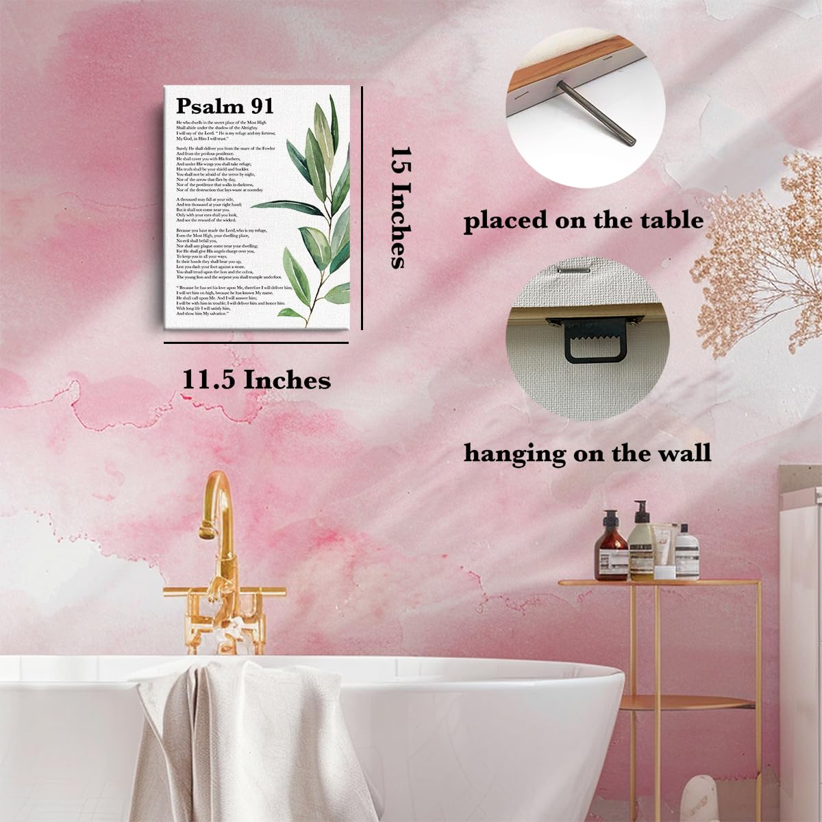 Psalm 91 Wall Art, Bible Verses Wall Decor, Scripture Wall Art, Christian Wall Decor, Inspirational Quotes Bible Verse Scripture Print Framed Canvas Painting Christian Prayer Room Office Church Decor