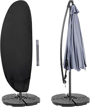 Patio Waterproof Umbrella Cover, Outdoor Offset Parasol Cover for 7.5-11.5 Feet Cantilever Banana Frame Umbrella, Black