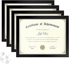 HappyHapi Certificate Frame 8.5x11, Degree Frame for Diplomas, Degree certificates, Photos, Diploma Frames for Tabletop and Wall Display, Black, 4 Pack