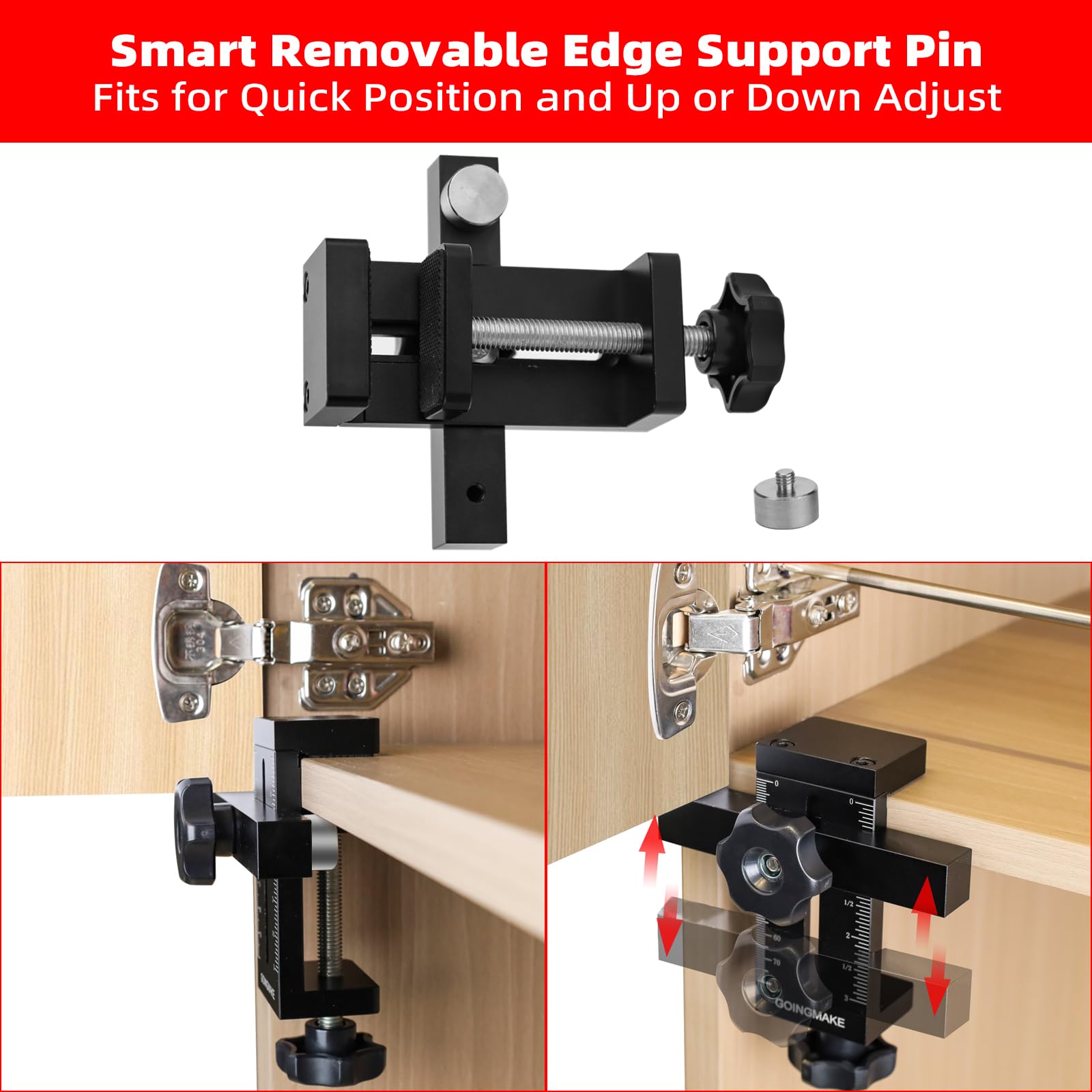 GOINGMAKE Plantilla de montaje para puerta de gabinete, posicionador de instalación con soporte de borde extraíble rápido, herramienta de posicionamiento de puerta de gabinete ajustable para instalar