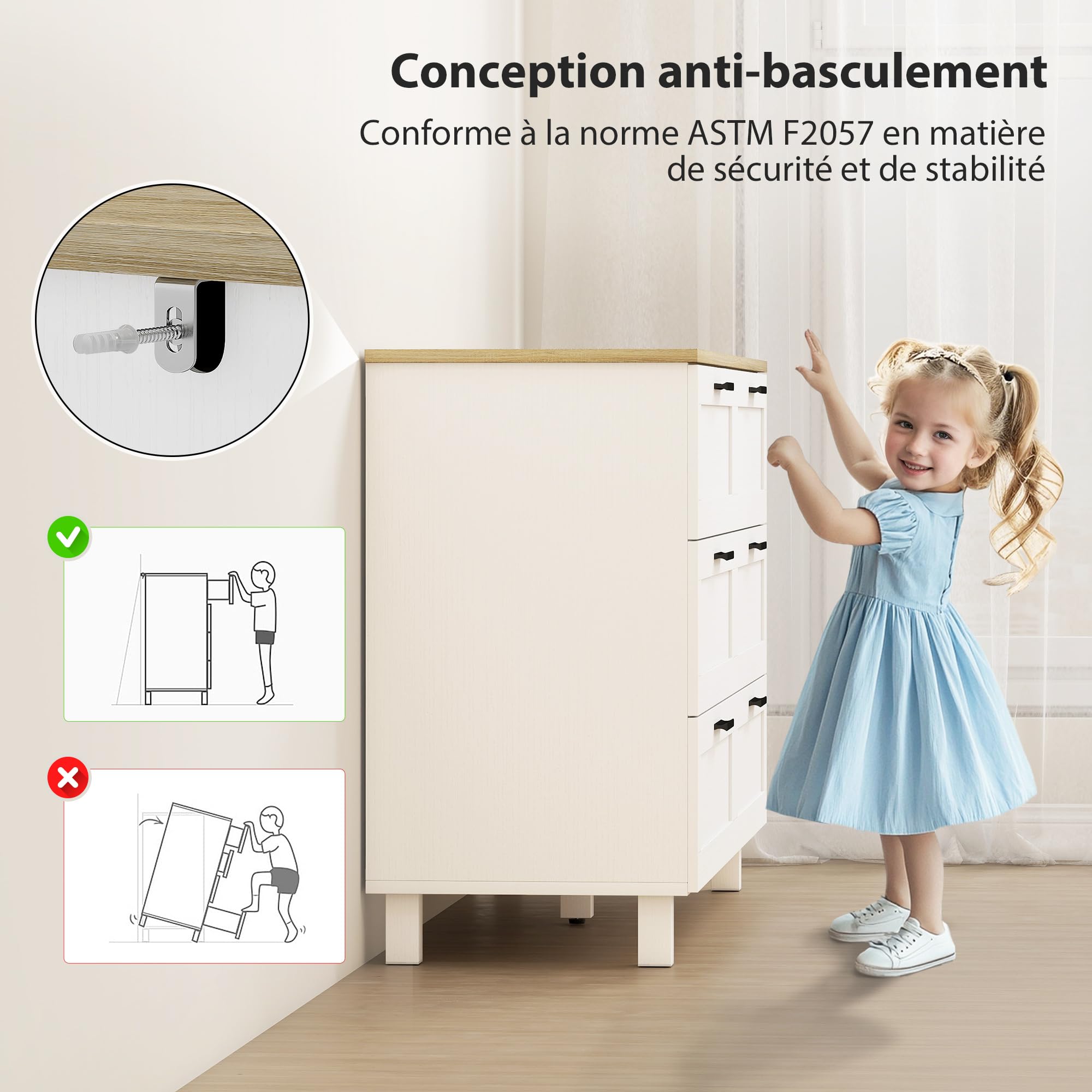 HOMCOM Commode 6 tiroirs, Meuble de Rangement avec Pieds en Bois de pin, Style Moderne, Commode pour Chambre à Coucher, Salon, Couloir, 120 x 38 x 71 cm, Bois Naturel et Blanc