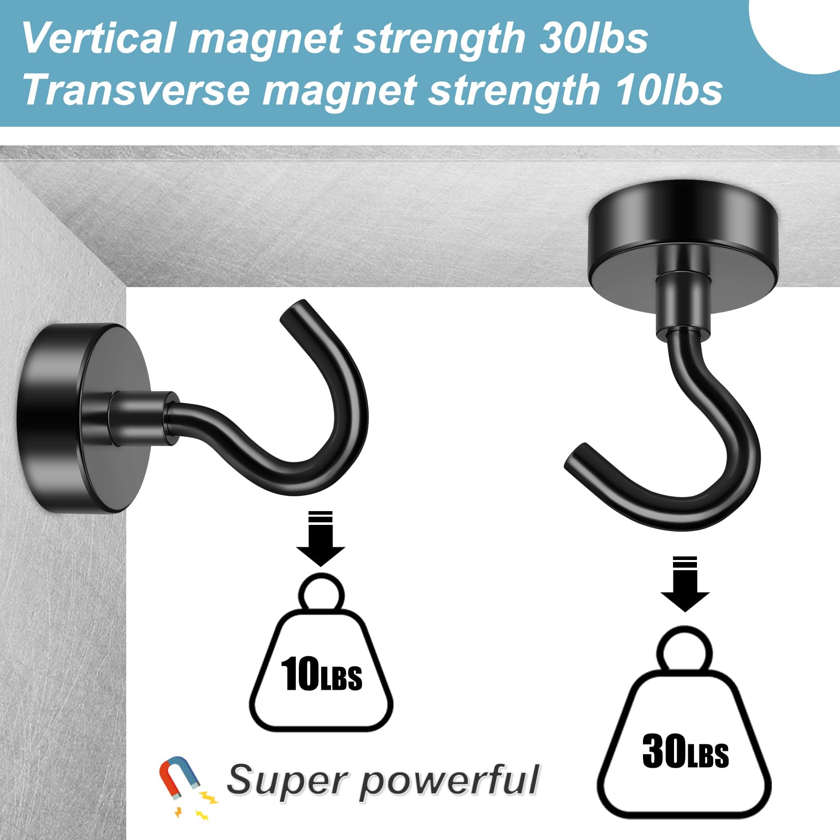 FINDMAG Paquete de 100 ganchos magnéticos de neodimio de 25 libras para colgar, ganchos magnéticos con gancho para baño, cocina, toalla, oficina, garaje, color plateado