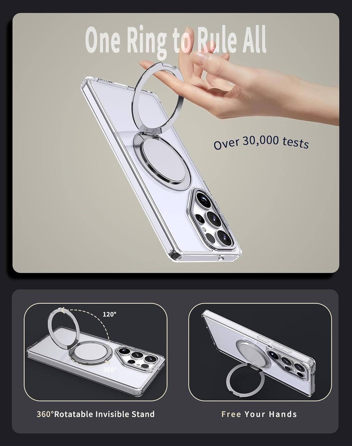 Magnetic Stand Case for Samsung Galaxy S25 Ultra [with 2 Tempered Glass Film] [360° Rotation Magnetic Stand] [Compatible with Magsafe] Military-Grade Drop Protection Case, Clear - Image 2