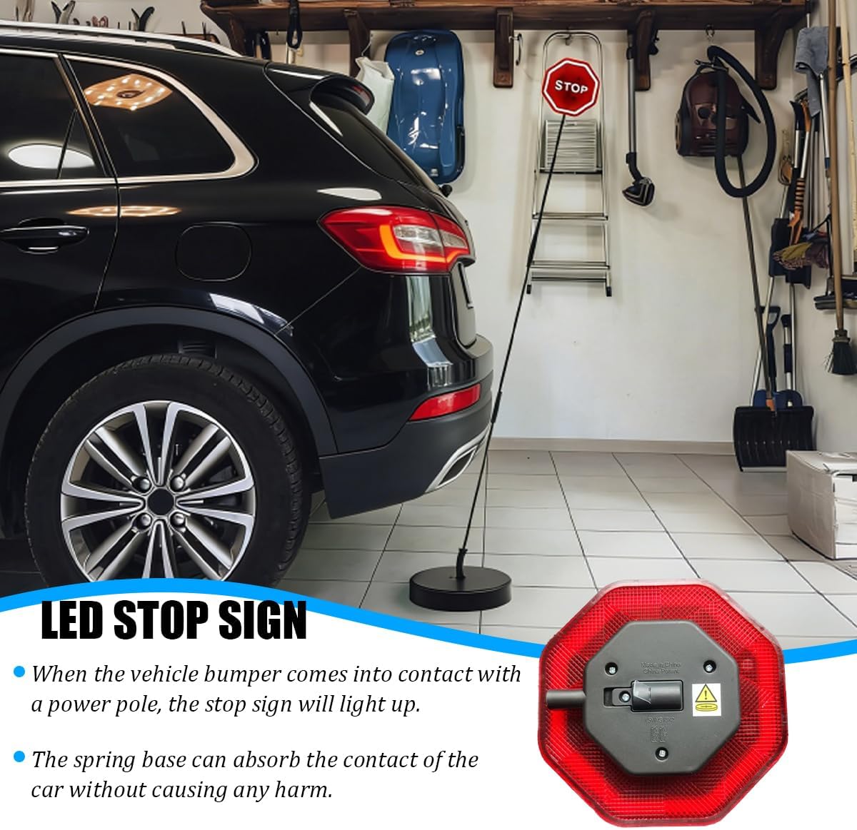 Car Garage Parking Assist LED Flashing Stop Sign, Adjustable Height Vehicles Parking Sensor Target Indicator, Automotive Garage Assistant Stopper Warning Sign, Universal for Vehicles