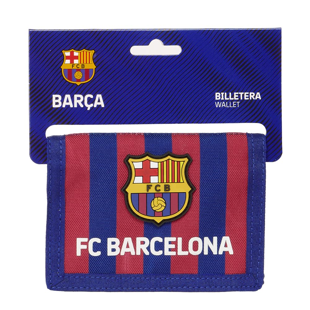 SAFTA F.C. Barcelona - Cartera Billetera con Cabecera, Cartera Billetera, Monedero, Cómoda y Versátil, Calidad y Resistencia, 12.5x9.5 cm, Color Azul Marino/Granate