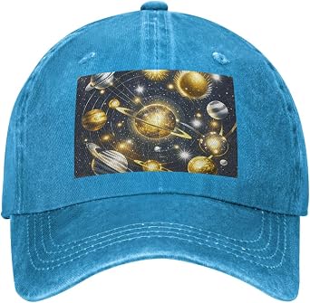 Snapback Trucker Hats Gold and Silver Space Themed Cowboy Baseball Caps Adjustable Dad Hat Ball Caps for Men Women