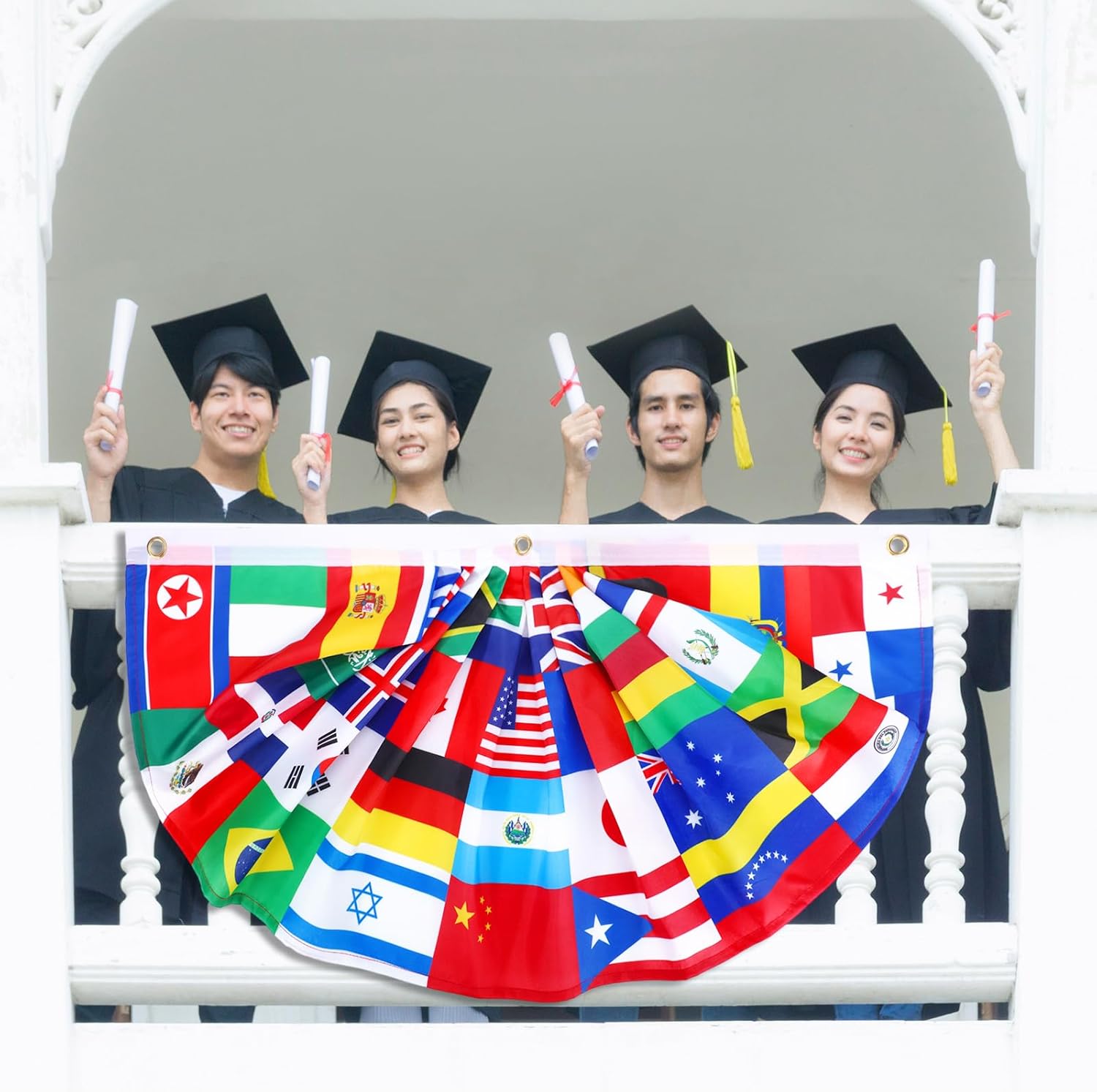 Outus 6 Pcs World Flags Banner 1.5 x 3 ft International World Flag Decorations Country Bunting Nations Pleated Fan Bunting Backdrop for International Sports Events Club Events Grand Opening Decor