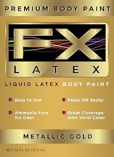 Liquid Latex - Face and Body Paint, Ammonia Free, Easy On and Off, Cosplay Makeup, Create Professional Monster, Zombie Arts 16 Oz (Metallic Gold)