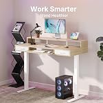 HUANUO 55″ x 26″ Electric Standing Desk with 24.4″ Large Keyboard Tray &2 Drawers, C-Clamp Mount Compatible, Adjustable Computer Desk for Office, Sit Stand Up Desk with 4 Height Presets, Light Walnut