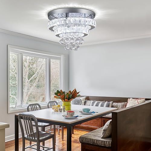 Miniatura 3 de Lámpara de techo de cristal de 13.7 pulgadas, moderna y redonda, lámpara de comedor con candelabros a distancia para comedor, sala de estar,