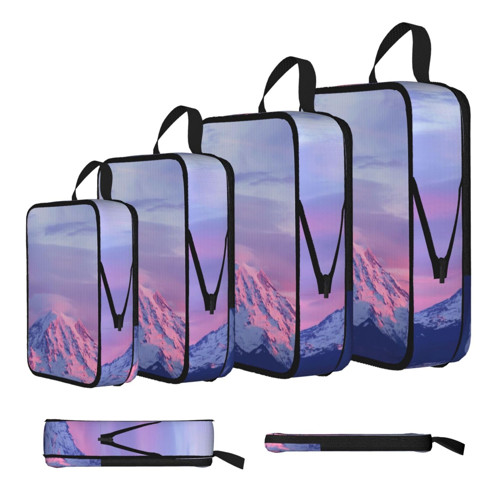 Mount At Sunset Print 4 Set Compression Packing Cubes For Suitcases,Expandable Storage Bags Organizers