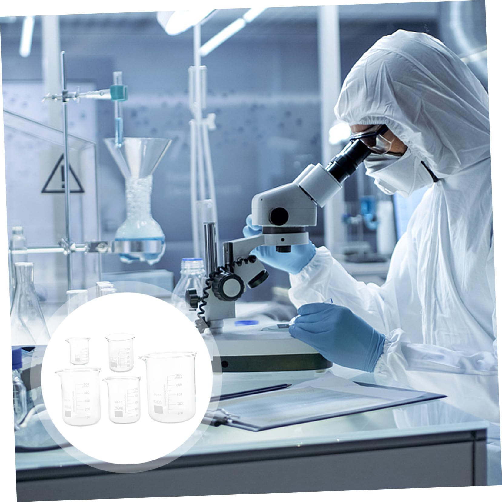 PLAFOPE Vasos de Precipitados de Vidrio Graduado, 5 Piezas para Laboratorio | Tazas Medidoras Transparentes, Porta Líquidos a Escala, Decoracion Colegio