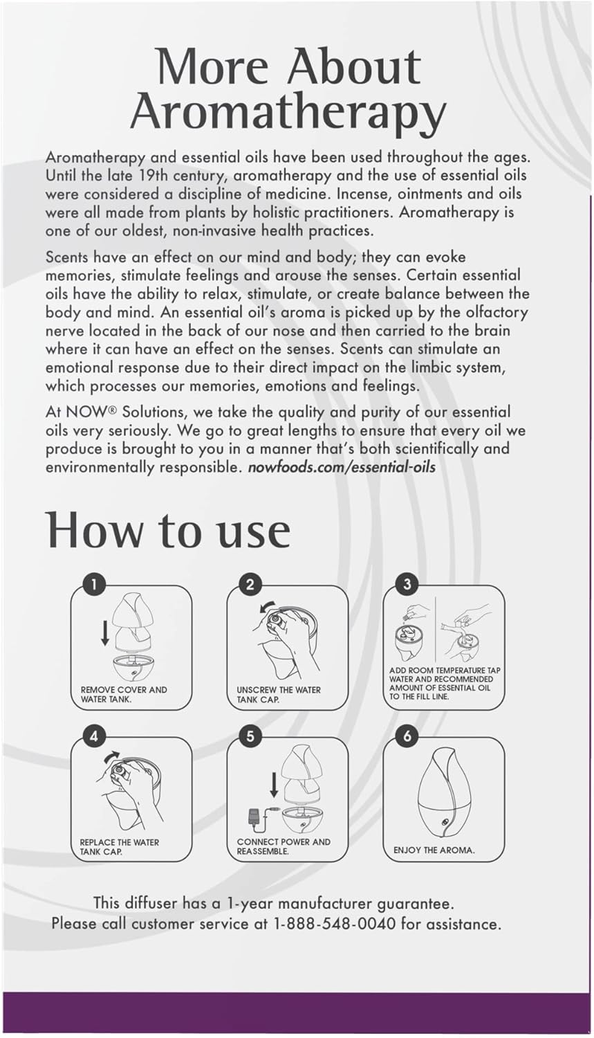 NOW Foods Essential Oils, Ultrasonic Faux Wood Aromatherapy Oil Diffuser, Contemporary Design, Extremely Quiet Heat Free, Color Changing LED Diffuser